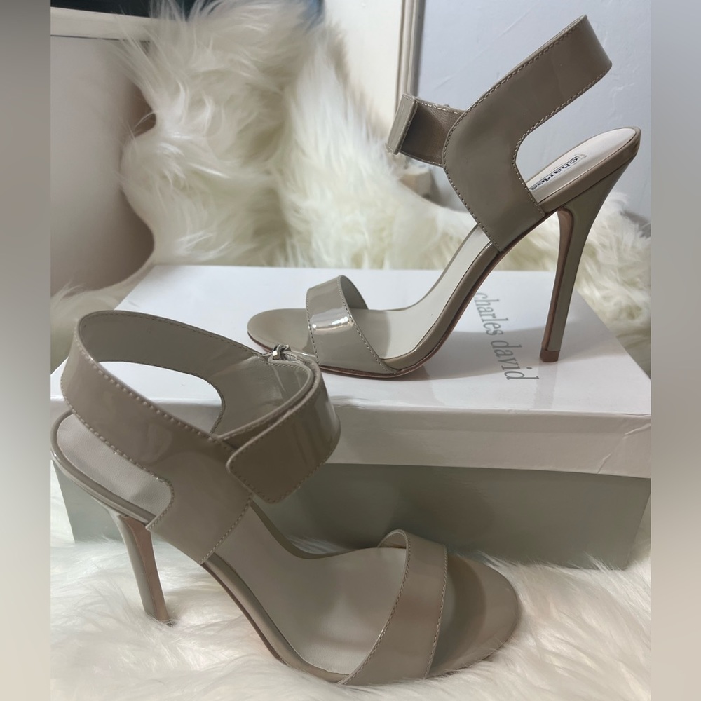 NIB Charles David Patent Open Toe Pumps, Size 6.5